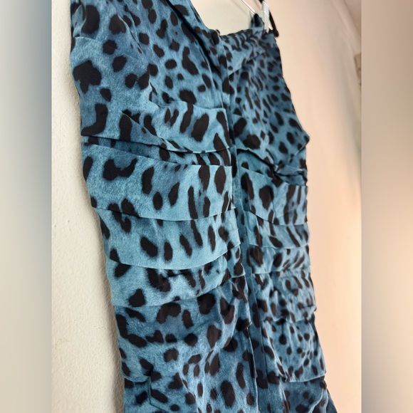 D&G Dolce & Gabbana Silk Teal & Black LEOPARD Print Knee Length Pencil Dress - Picture 6 of 15